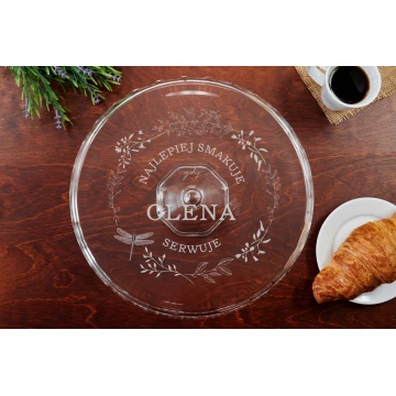 Glas-Kuchenteller mit Gravur - Schmeckt am besten - PAT029