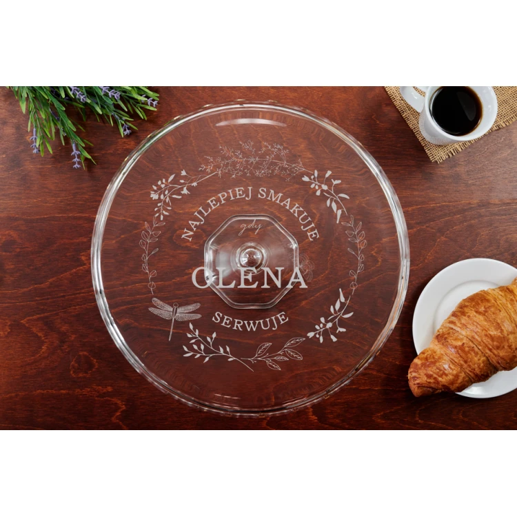 Glas-Kuchenteller mit Gravur - Schmeckt am besten - PAT029
