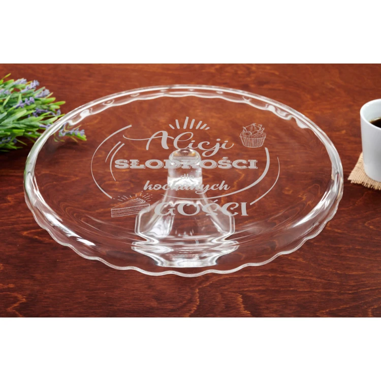 Glas-Kuchenteller mit Gravur - Süßigkeiten für Gäste - PAT033