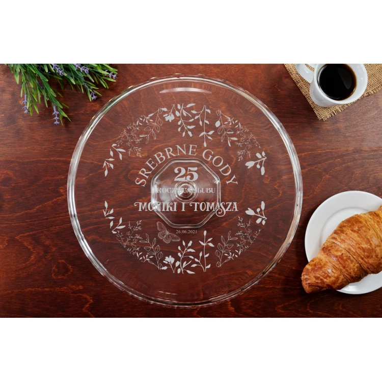 Glas-Kuchenteller mit Gravur - Hochzeitstag - PAT034
