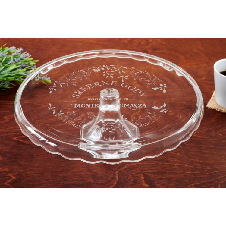 Glas-Kuchenteller mit Gravur - Hochzeitstag - PAT034