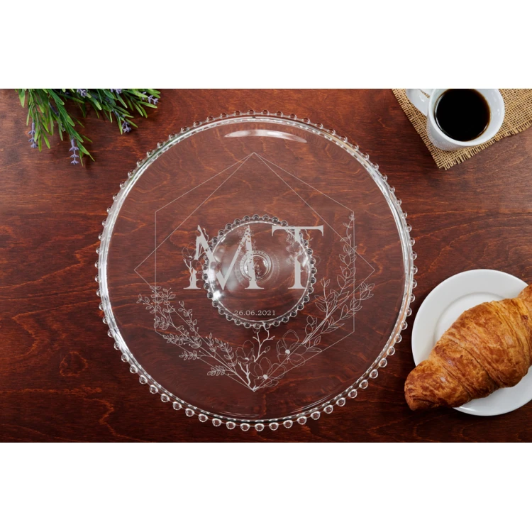 Glas-Kuchenteller mit Gravur - Geschenk für das Brautpaar - PAT035