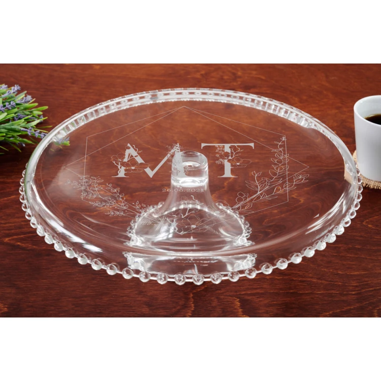 Glas-Kuchenteller mit Gravur - Geschenk für das Brautpaar - PAT035