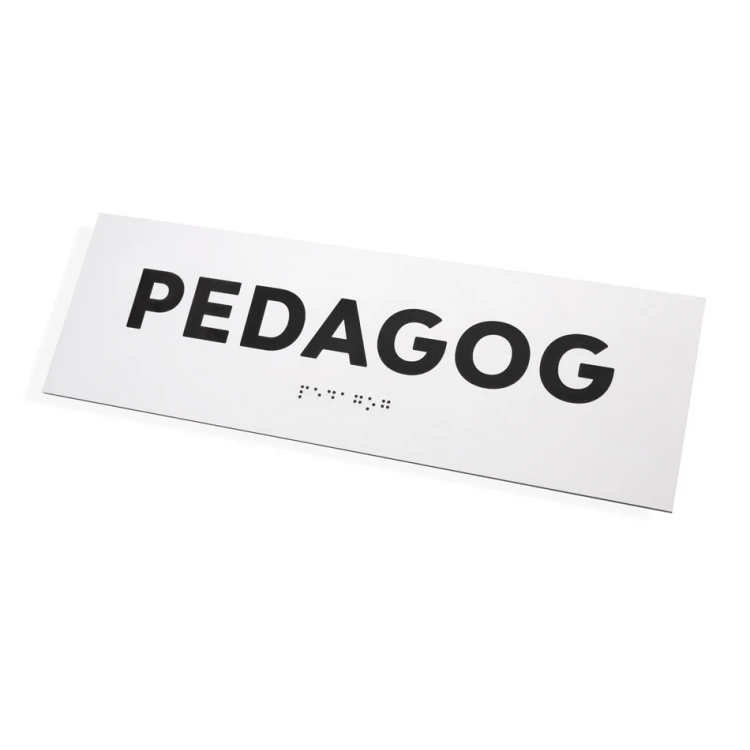 Pädagoge - Tür- oder Wandtafel mit Braille-Schrift - Abm. 310x100mm - weißes Gravierlaminat 3mm - TAB287