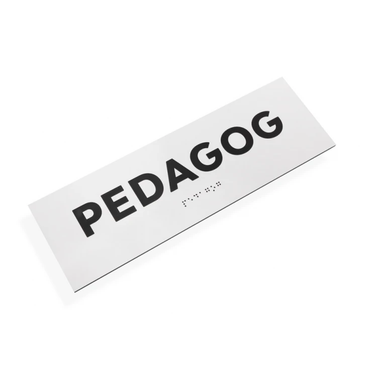 Pädagoge - Tür- oder Wandtafel mit Braille-Schrift - Abm. 310x100mm - weißes Gravierlaminat 3mm - TAB287