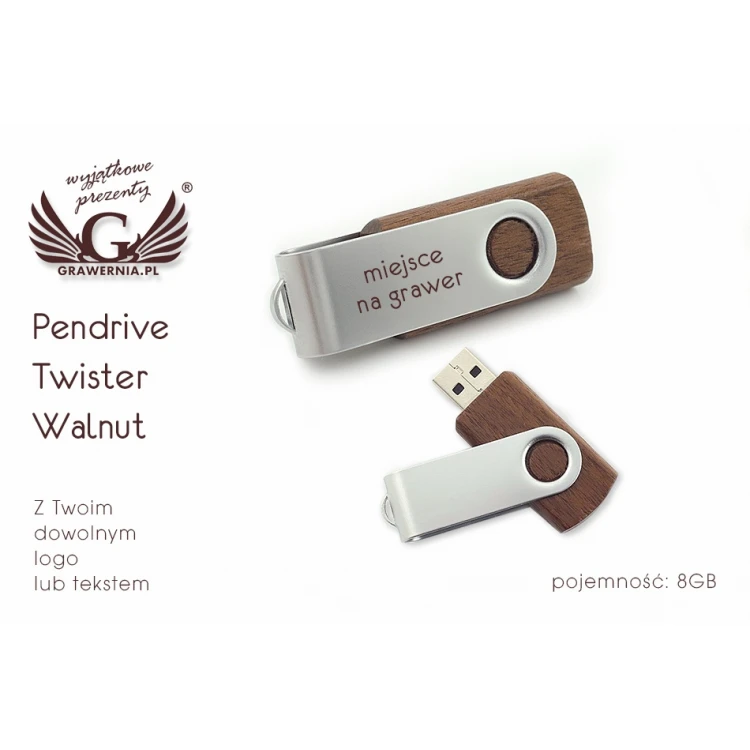 PENDRIVE Twister Walnut 8GB USB 2.0 mit Ihrem individuellen Logo oder Text