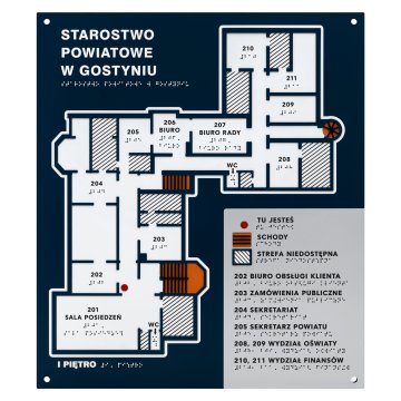 Blindenschrift-Fliesenplan - PVC hart, ADA-Kunststoff, Laminat und Acryl - Abmessung 450x520 mm - TAB677