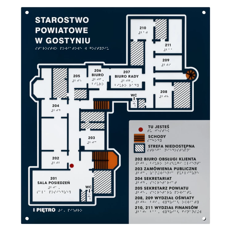 Blindenschrift-Fliesenplan - PVC hart, ADA-Kunststoff, Laminat und Acryl - Abmessung 450x520 mm - TAB677