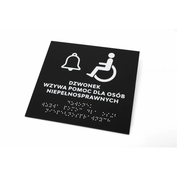 Hilfe für Behinderte - Schild mit Braille-Schrift - mattes schwarzes Acryl - Größe 180x170mm - DARK - TAB425