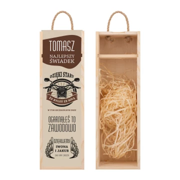 Geschenk für den Zeugen - Holzkiste für Alkohol mit Namen - Abm. 110x360mm - SK101