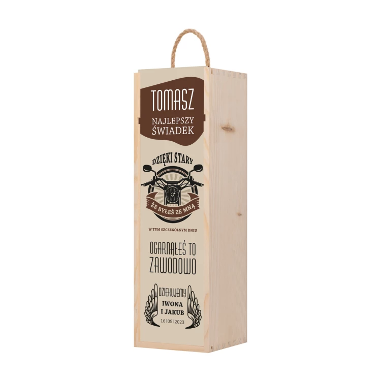Geschenk für den Zeugen - Holzkiste für Alkohol mit Namen - Abm. 110x360mm - SK101