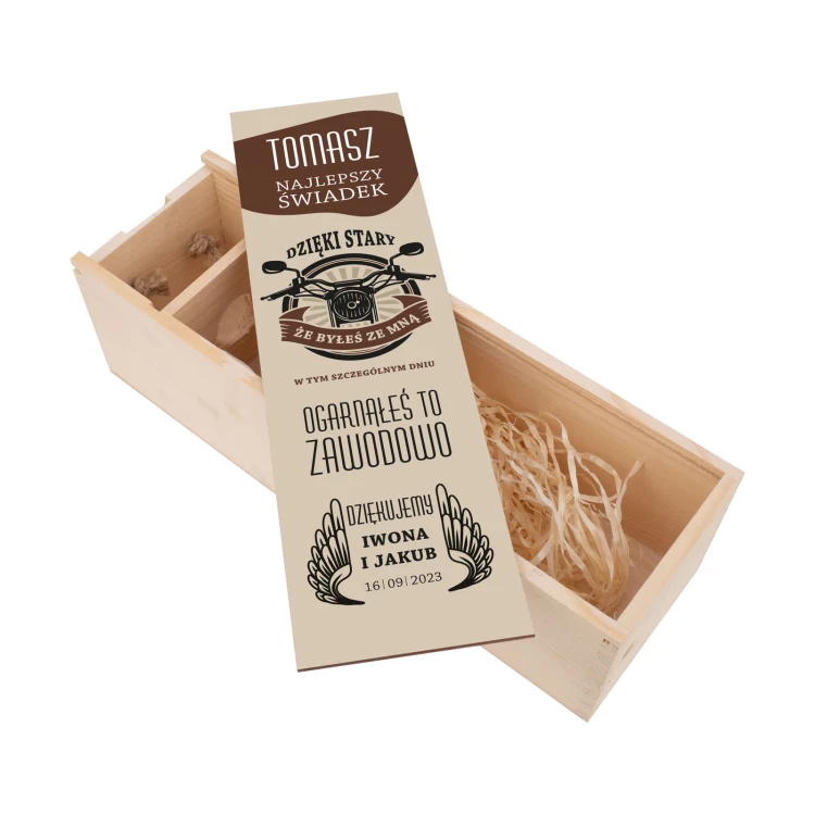 Geschenk für den Zeugen - Holzkiste für Alkohol mit Namen - Abm. 110x360mm - SK101