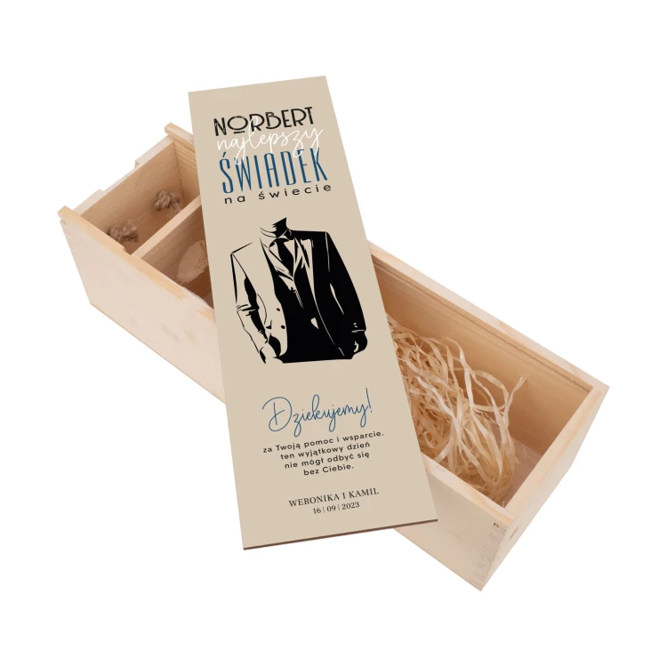 Geschenk für den Trauzeugen - Holzkiste für Alkohol mit Namen - Abm. 110x360mm - SK100