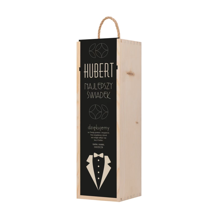 Geschenk für den Zeugen - Holzkiste für Alkohol mit Namen - Abm. 110x360mm - SK098