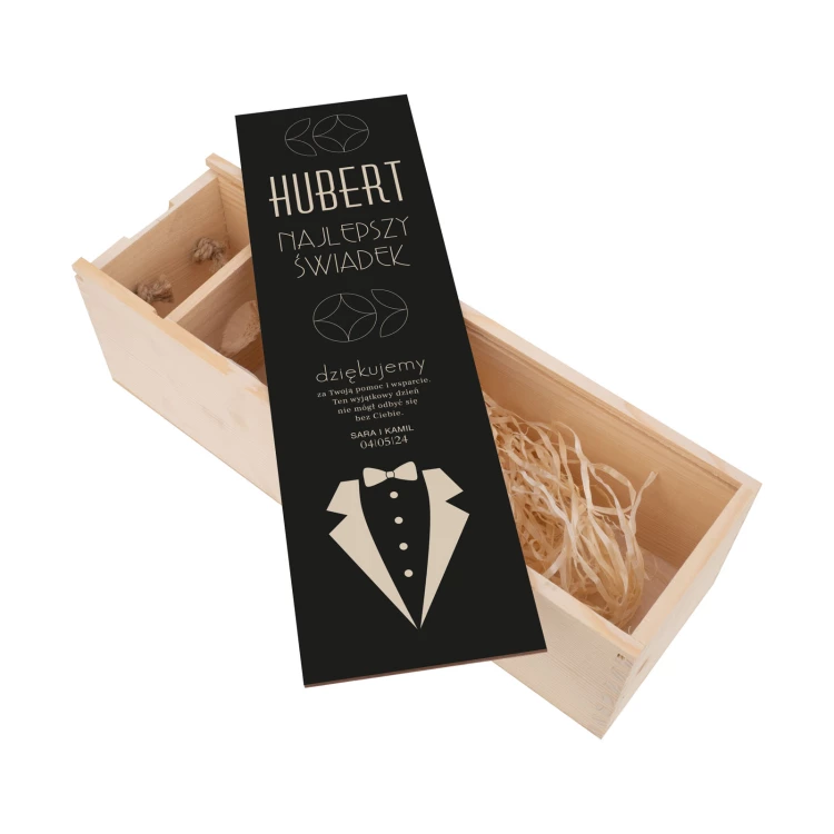 Geschenk für den Zeugen - Holzkiste für Alkohol mit Namen - Abm. 110x360mm - SK098