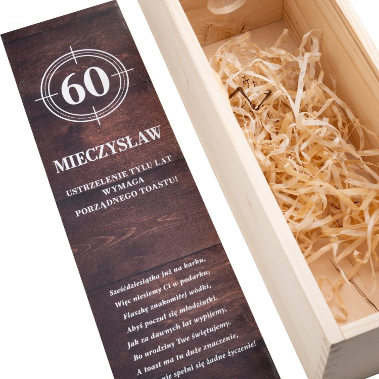 Geschenk zum 60. Geburtstag - Holzkiste für Alkohol mit Flaschenetikett - SK088