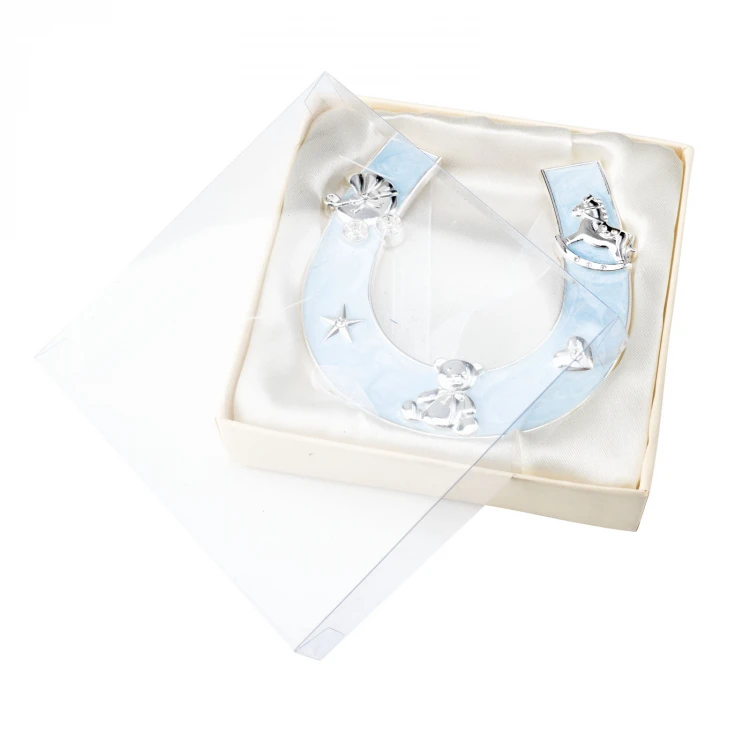 Geschenk zur Heiligen Taufe - blaues Glückshufeisen aus Perlmuttmasse - PSZ004