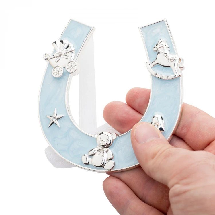 Geschenk zur Heiligen Taufe - blaues Glückshufeisen aus Perlmuttmasse - PSZ004