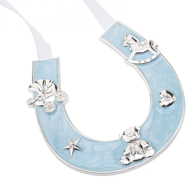 Geschenk zur Heiligen Taufe - blaues Glückshufeisen aus Perlmuttmasse - PSZ004