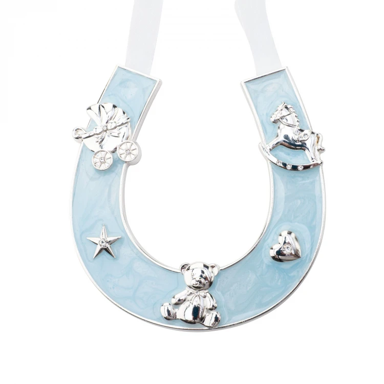 Geschenk zur Heiligen Taufe - blaues Glückshufeisen aus Perlmuttmasse - PSZ004