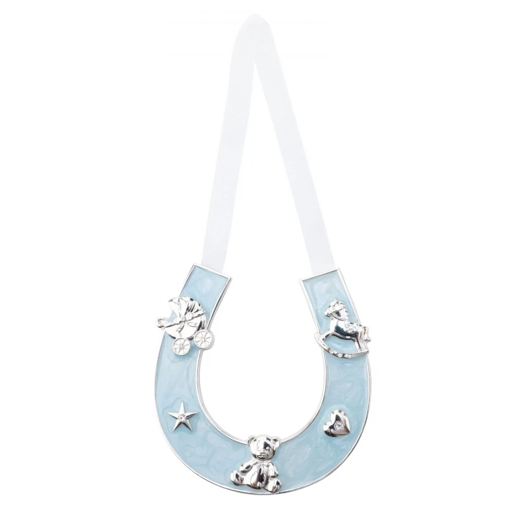 Geschenk zur Heiligen Taufe - blaues Glückshufeisen aus Perlmuttmasse - PSZ004