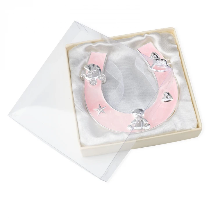 Geschenk zur Heiligen Taufe - rosa Glückshufeisen aus Perlmuttmasse - PSZ003