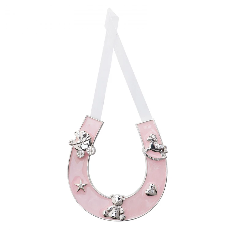 Geschenk zur Heiligen Taufe - rosa Glückshufeisen aus Perlmuttmasse - PSZ003