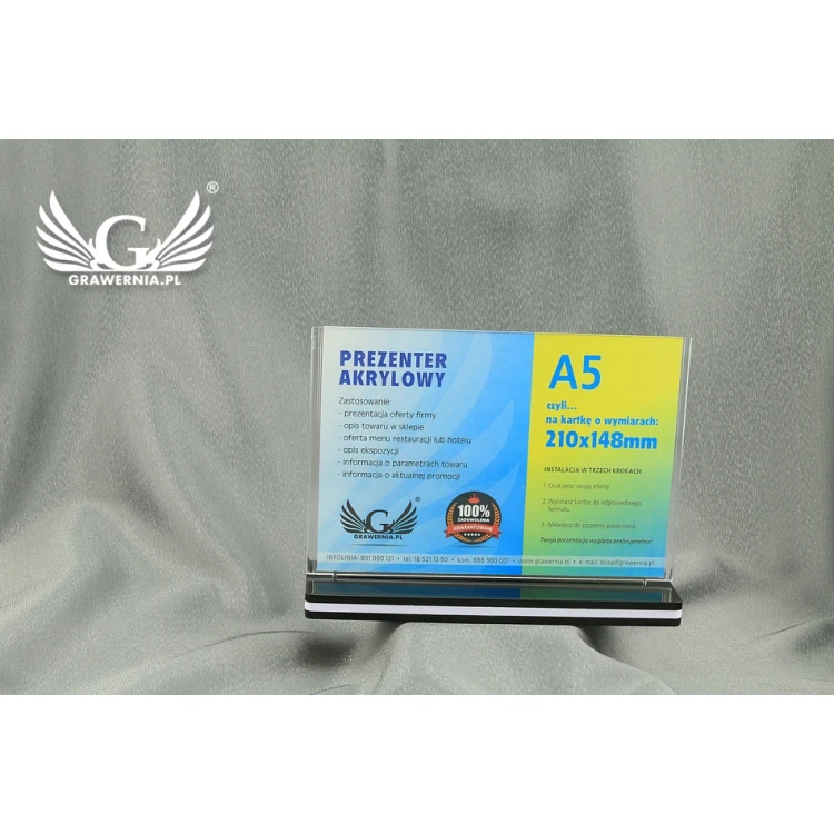 Akrylischer Präsenter für A5 Karte HORIZONTAL (210x148mm) - Modell PR010