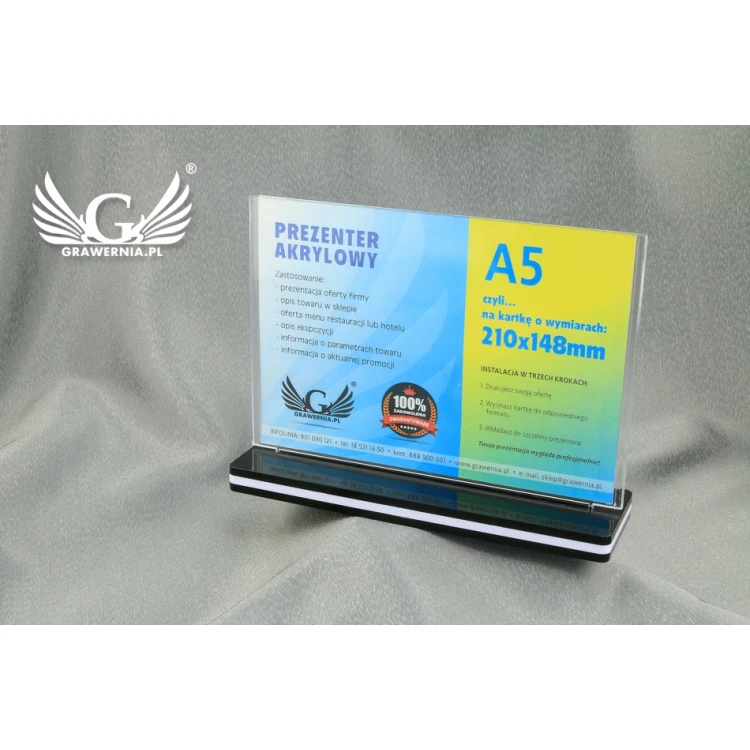 Akrylischer Präsenter für A5 Karte HORIZONTAL (210x148mm) - Modell PR010
