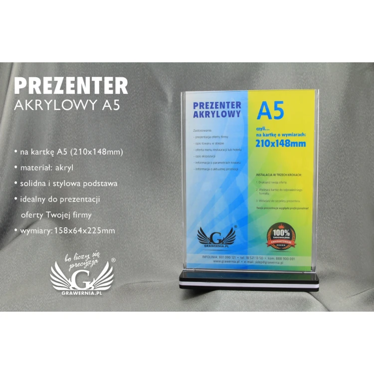 Akryl Präsentationsständer für A5 Hochformat (210x148mm) - Modell PR012