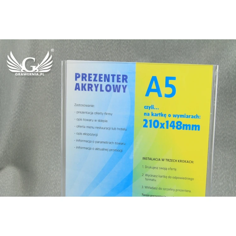 Akryl Präsentationsständer für A5 Hochformat (210x148mm) - Modell PR012