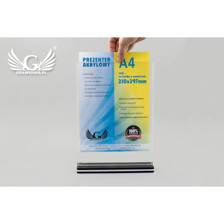 Ständer, Kunststoff-Display für Karte mit Abmessungen 210x297mm (A4) - Modell PR019