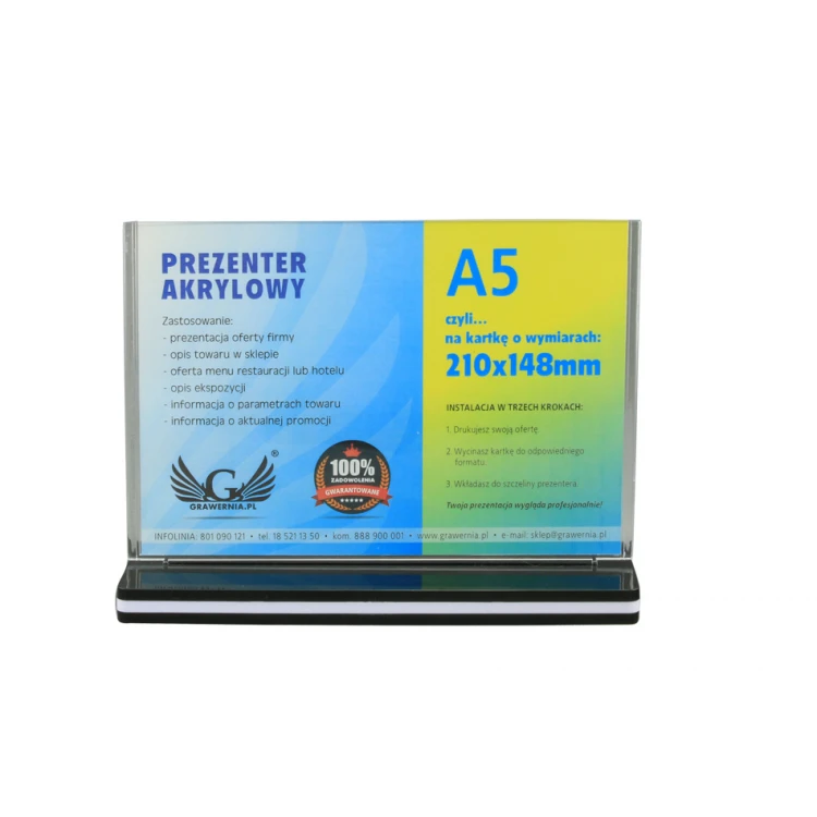 Akrylischer Präsenter für A5 Karte HORIZONTAL (210x148mm) - Modell PR010