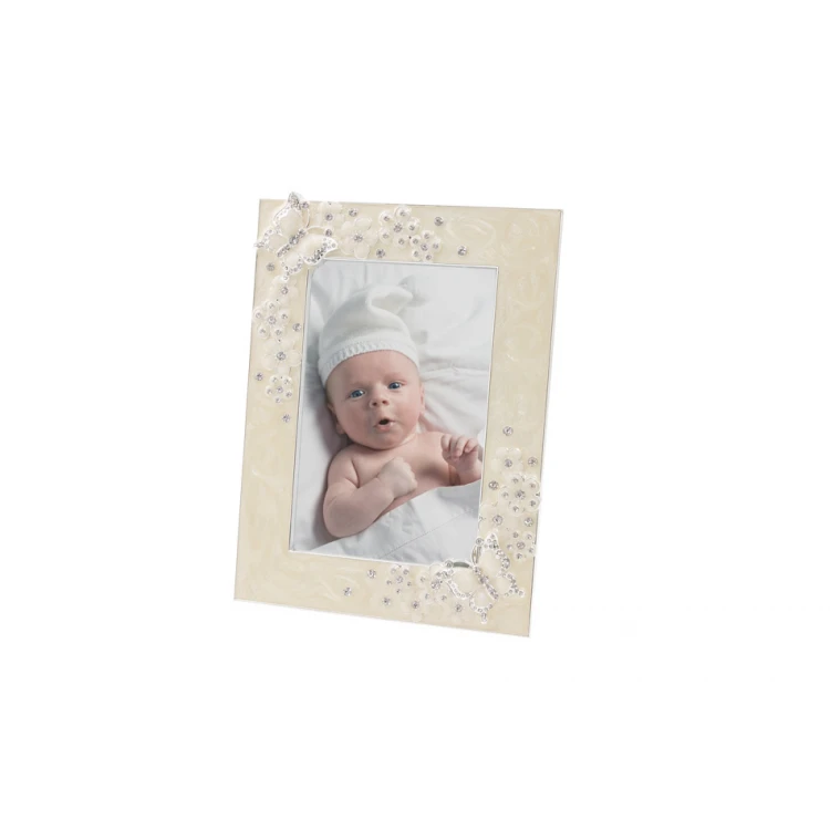 Rechteckiger Bilderrahmen aus beigem Perlmutt für Kinderfoto - Blumen und Schmetterlinge - RAM006