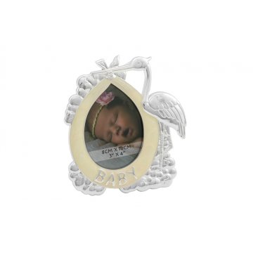 Rahmen aus perlmuttfarbenem Beige für ein Babyfoto - Storch - RAM016