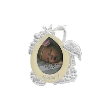 Rahmen aus perlmuttfarbenem Beige für ein Babyfoto - Storch - RAM016