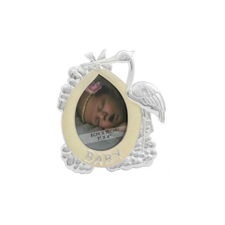 Rahmen aus perlmuttfarbenem Beige für ein Babyfoto - Storch - RAM016