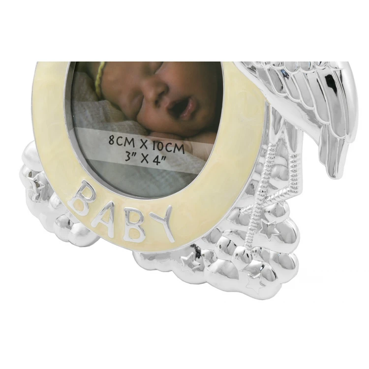Rahmen aus perlmuttfarbenem Beige für ein Babyfoto - Storch - RAM016