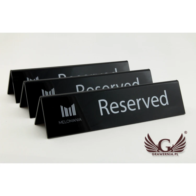 Reservierung - Acrylständer mit beliebigem Text - Abmessungen 210x50mm - schwarzes Acryl - REZ006
