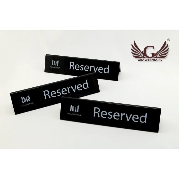 Reservierung - Acrylständer mit beliebigem Text - Abmessungen 210x50mm - schwarzes Acryl - REZ006