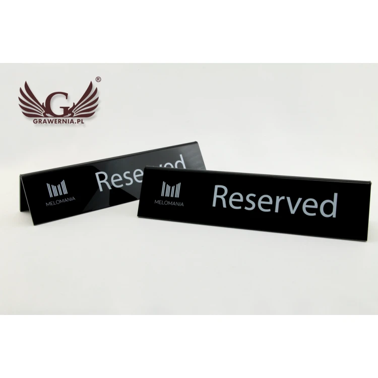 Reservierung - Acrylständer mit beliebigem Text - Abmessungen 210x50mm - schwarzes Acryl - REZ006