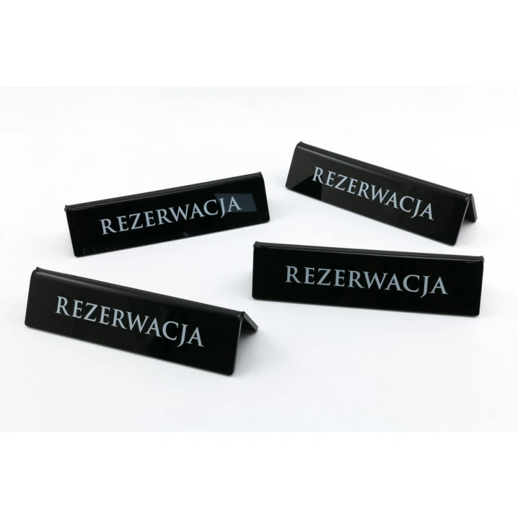 Reservierung - Acrylständer mit beliebigem Text - Abmessungen 210x50mm - schwarzes Acryl - REZ006