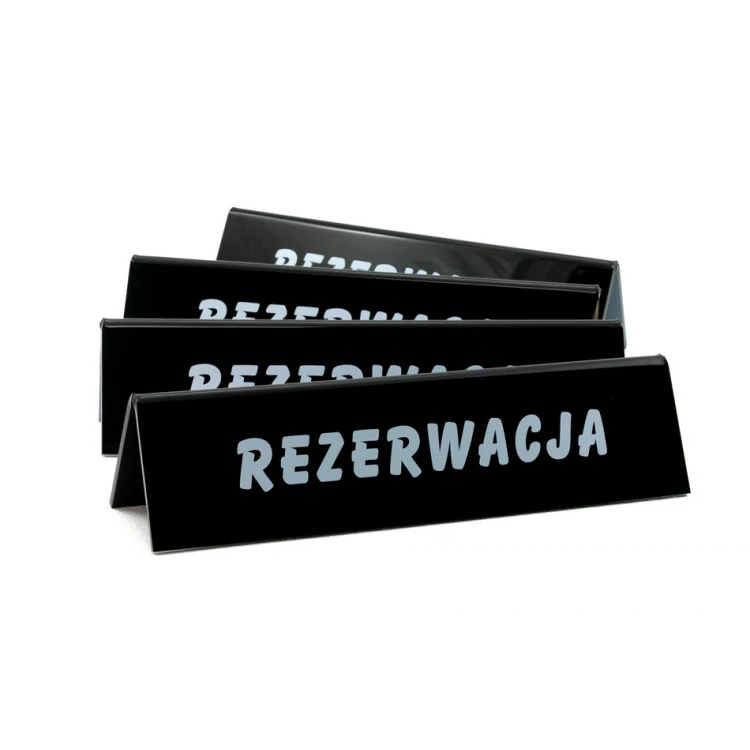 Reservierung - Acrylständer mit beliebigem Text - Abmessungen 210x50mm - schwarzes Acryl - REZ006
