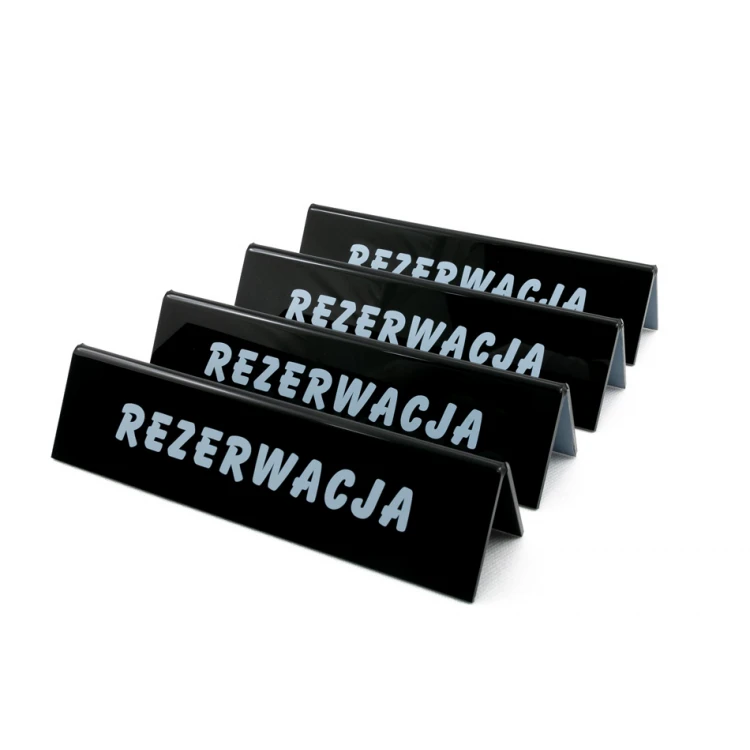 Reservierung - Acrylständer mit beliebigem Text - Abmessungen 210x50mm - schwarzes Acryl - REZ006