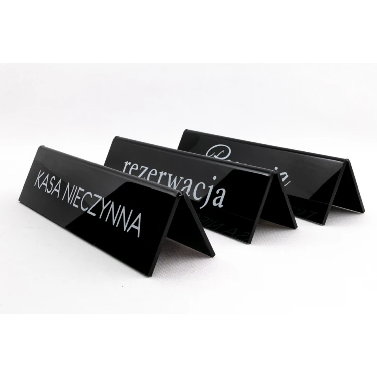Reservierung - Acrylständer mit beliebigem Text - Abmessungen 210x50mm - schwarzes Acryl - REZ006
