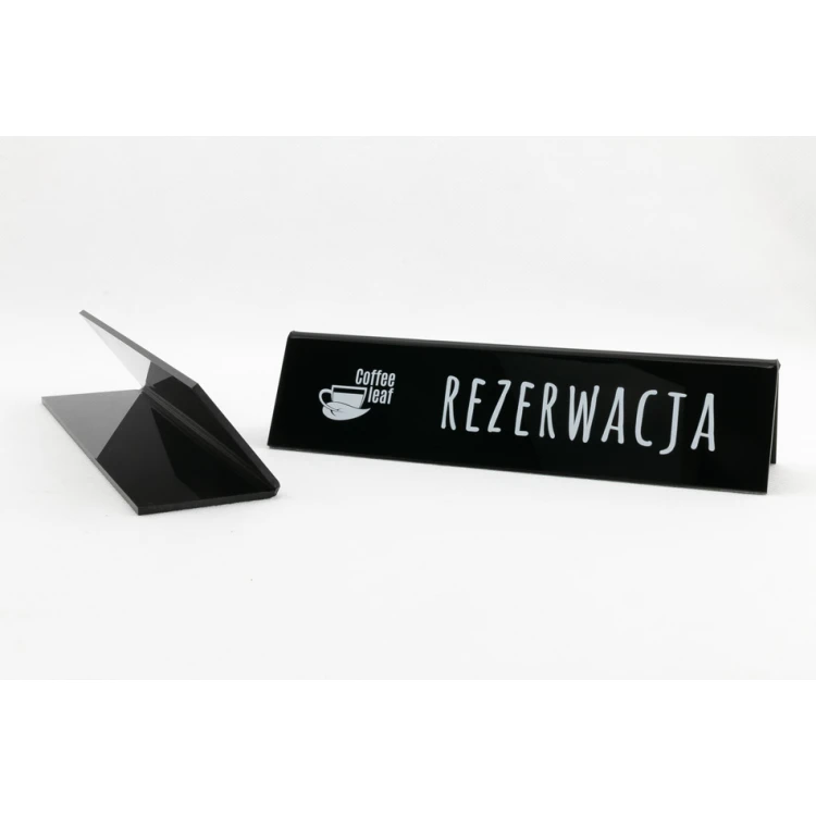 Reservierung - Acrylständer mit beliebigem Text - Abmessungen 210x50mm - schwarzes Acryl - REZ006