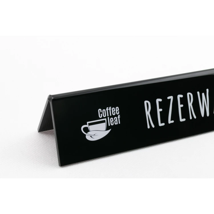Reservierung - Acrylständer mit beliebigem Text - Abmessungen 210x50mm - schwarzes Acryl - REZ006