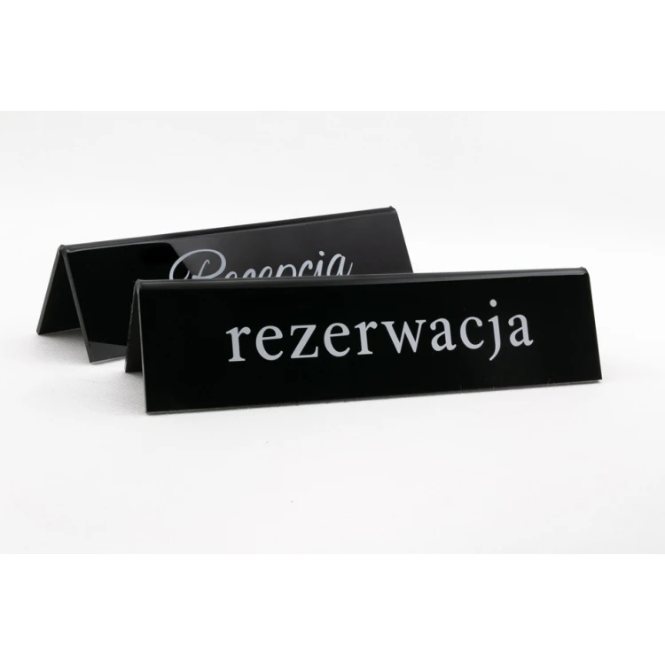 Reservierung - Acrylständer mit beliebigem Text - Abmessungen 210x50mm - schwarzes Acryl - REZ006