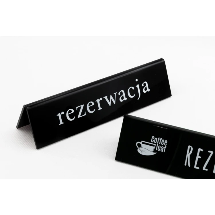 Reservierung - Acrylständer mit beliebigem Text - Abmessungen 210x50mm - schwarzes Acryl - REZ006