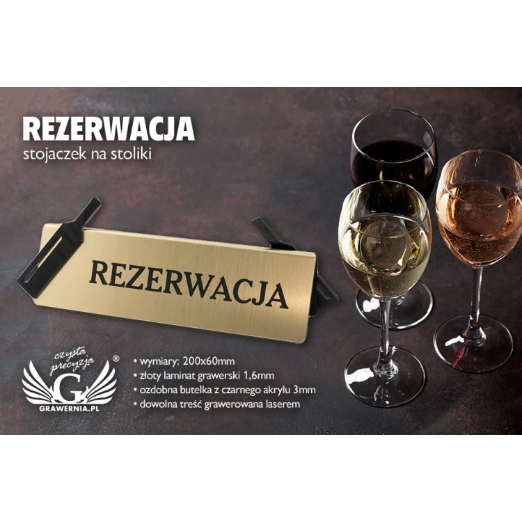 Reservierung - Tischständer - Abm. 200x60mm - Gravierlaminat mit schwarzem Plexiglas - REZ011